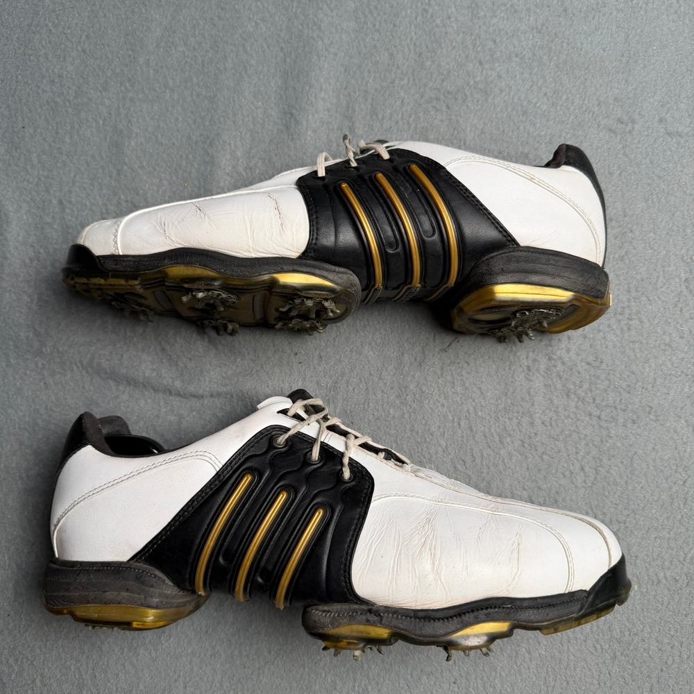 Adidas Tour 360 Golf Shoes Mens 9.5 White Black Gold adiPRENE Z-TRAXION Spiked
